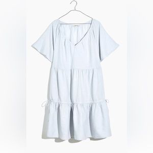 Madewell Pale Blue Tiered V‑Neck Cotton Mini Dress